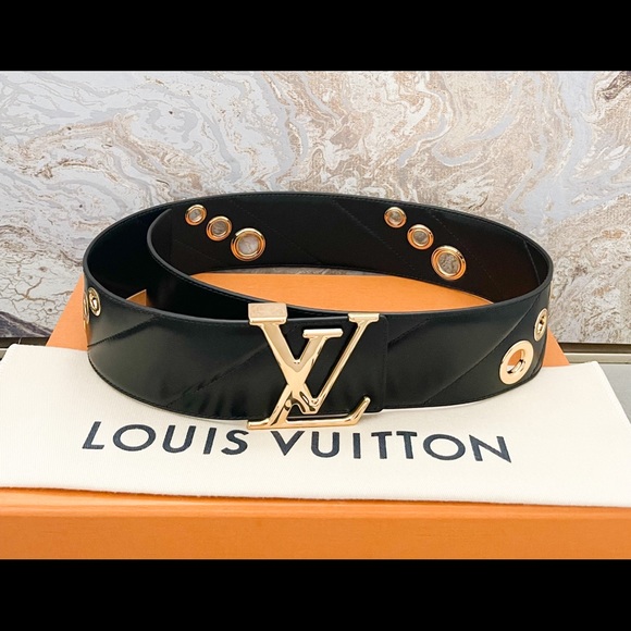 Louis Vuitton Initiales Wide Gold Detail Black Leather Waist Belt - Picture 10 of 13